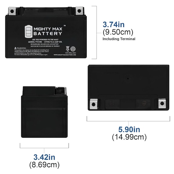 YTZ10S 12V 8.6AH Replacement Battery Compatible With Zipp YTZ10S - 3PK